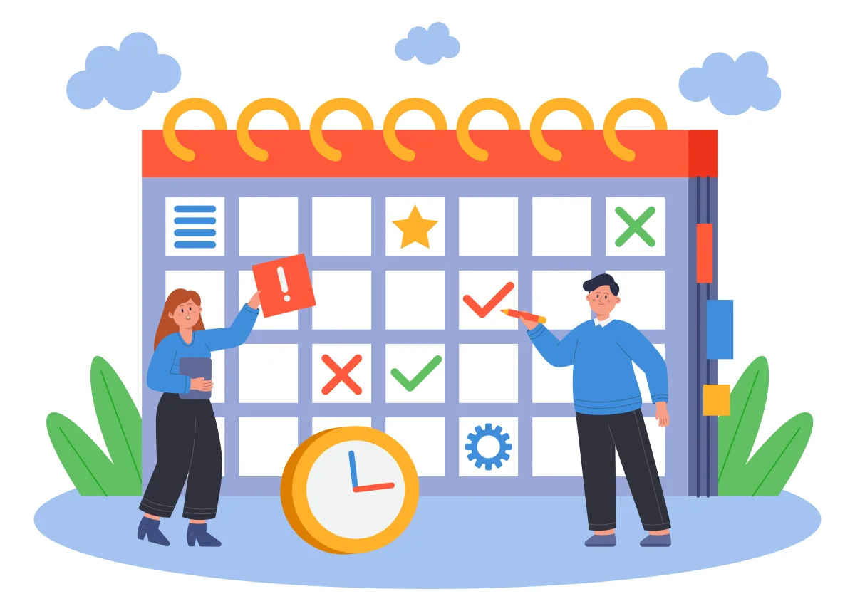 Parents planning chores with a family calendar